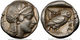 ATTICA. Athens. Ca. 455-440 BC. AR tetradrachm (24mm, 17.14 gm, 1h). NGC Choice XF S 5/5 - 4/5. Early transitional issue. Head of Athena right, wearin...