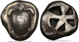 SARONIC ISLANDS. Aegina. Ca. 525-480 BC. AR hemidrachm (11mm, 3.02 gm). NGC Fine S 5/5 - 3/5. Turtle with thin collar, seen from above / Mill-sail pat...