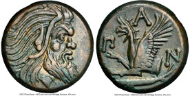 CIMMERIAN BOSPORUS. Panticapaeum. Ca. 4th century BC. AE (20mm, 7.61 gm, 11h). NGC Choice XF 5/5 - 5/5, Fine Style. Head of bearded Pan right / Π-A-N,...