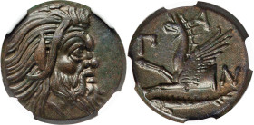 CIMMERIAN BOSPORUS. Panticapaeum. Ca. 4th century BC. AE (21mm, 11h). NGC Choice XF, Fine Style. Head of bearded Pan right / Π-A-N, forepart of griffi...