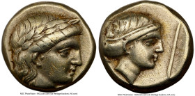 LESBOS. Mytilene. Ca. 377-326 BC. EL sixth-stater or hecte (10mm, 2.52 gm, 11h). NGC Choice VF 4/5 - 3/5, Fine Style, marks. Laureate head of Apollo r...