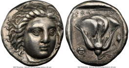 CARIAN ISLANDS. Rhodes. Ca. 385-340 BC. AR tetradrachm (23mm, 14.94 gm, 1h). NGC XF 5/5 - 2/5, Fine Style. Chian standard. Head of Helios facing, turn...