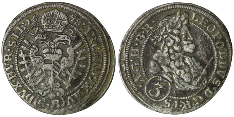 HOLY ROMAN EMPIRE. Leopold I (AD 1657-1705). Brieg
AR 3 Kreuzer 1698 (22mm, 1,66...