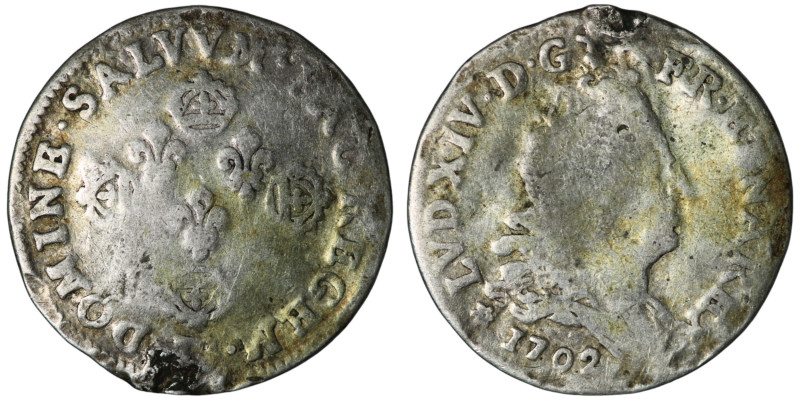 FRANCE. Louis XIV (AD 1643-1715)
AR 10 Sols 1702 (24mm, 2,80g)