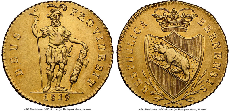 Bern. Canton gold Duplone 1819 AU Details (Cleaned) NGC, KM163, Fr-187, HMZ-2229...