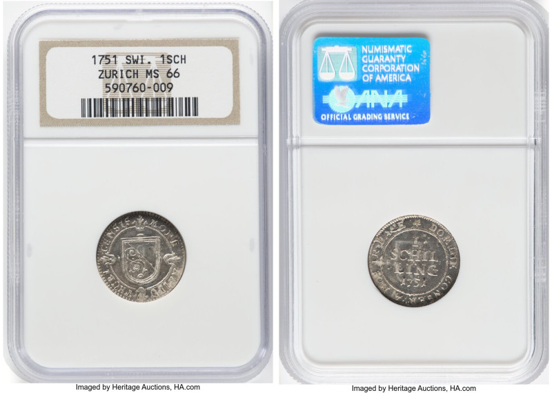 Zurich. Canton Schilling 1751 MS66 NGC, KM148. HID09801242017 © 2024 Heritage Au...