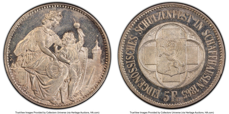 Confederation "Schaffhausen Shooting Festival" 5 Francs 1865 MS63 Prooflike NGC,...
