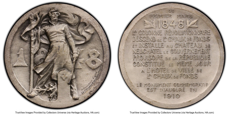 Confederation silver Matte Specimen "Neuchatel Independence" Medal 1910 SP65 PCG...