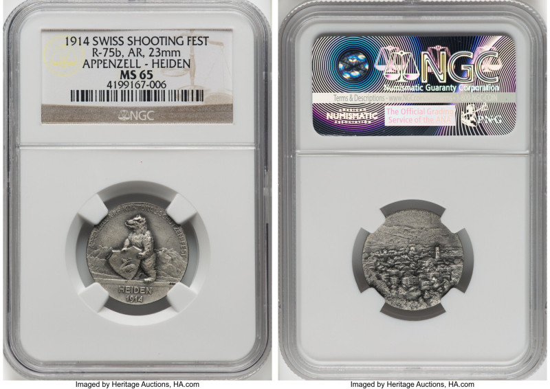 Confederation silver "Appenzell-Heiden Shooting Festival" Medal 1914 MS65 NGC, R...