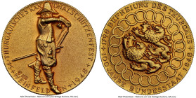 Confederation gold "Thurgau - Weinfelden Shooting Festival" Medal 1948 MS68 NGC, Richter-1291a. 27mm. 13.03gm. By Huguenin. Incredibly attractive in t...
