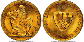 Confederation gold "Graubunden - Chur Shooting Festival" Medal 1949-B MS64 NGC, Bern mint, Richter-857a. 33mm. 26.79gm. By Emil Wiederkehr. HID0980124...