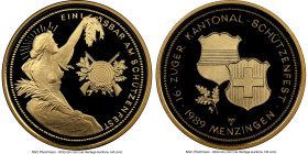 Confederation gold Proof "Zug - Menzingen Shooting Festival" 1000 Francs 1989 PR70 Ultra Cameo NGC, Le Locle mint, KM-XS33, Häb-37. Mintage: 250. HID0...