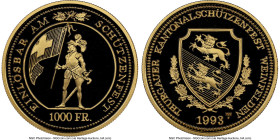 Confederation gold Proof "Thurgau - Weinfelden Shooting Festival" 1000 Francs 1993-HF PR69 Ultra Cameo NGC, Le Locle mint, KM-XS43, Häb-46. Mintage: 2...