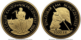 Confederation gold Proof "St. Gallen - Rorschach Shooting Festival" 1000 Francs 1994-HF PR70 Ultra Cameo NGC, Le Locle mint, KM-XS45, Häb-48. Mintage:...