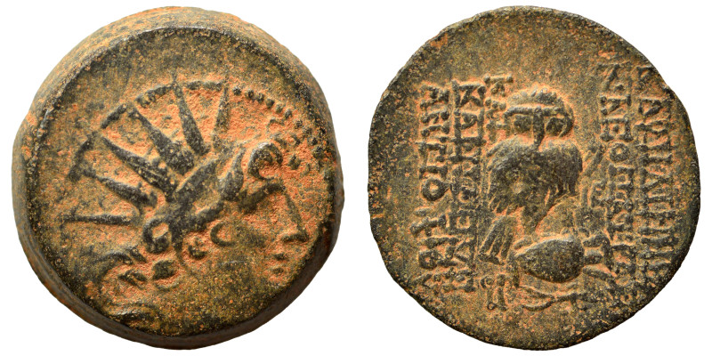 SELEUKID KINGS of SYRIA. Cleopatra Thea and Antiochos VIII, 125-121 BC. Ae (bron...