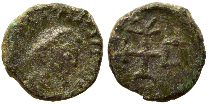 Justin I, 518-527. Pentanummium (bronze, 0.83 g, 8 mm), Theoupolis (Antioch). D ...