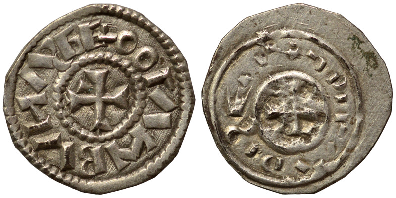 HUNGARY. Coloman, 1095-1116. Denar (silver, 0.57 g, 12 g). + COLVMBANVS RE Cross...