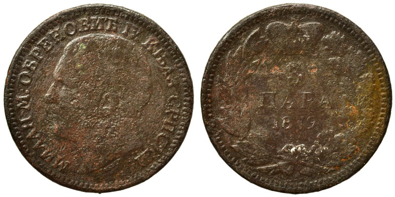 SERBIA. 5 Para (bronze, 4.56 g, 24 mm), 1879. Fine.