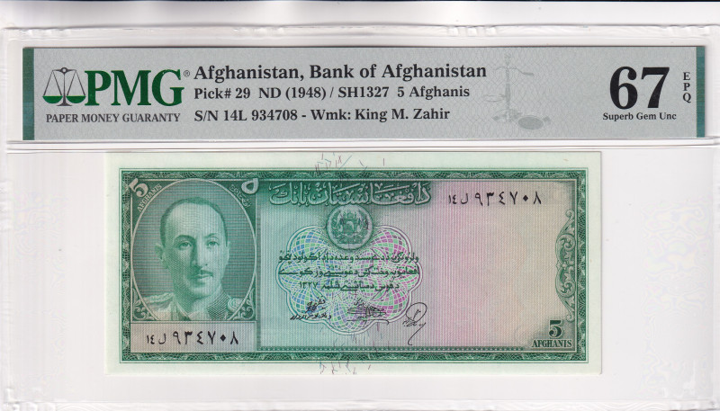 Afghanistan, 5 Afghanis, 1948, UNC, p29a

PMG 67 EPQ, High condition , Bank of...