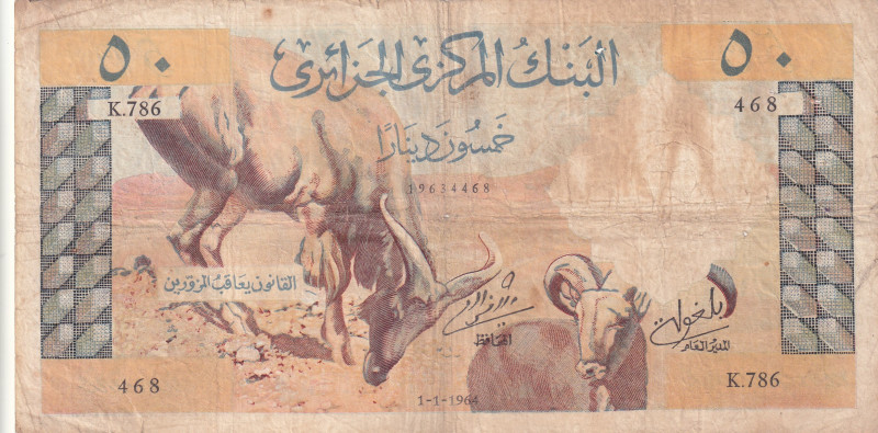 Algeria, 50 Dinars, 1964, FINE, p124

Split, rips and stains, There are pinhol...