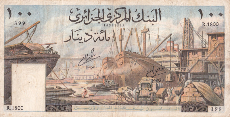 Algeria, 100 Dinars, 1694, FINE, p125

There are stains and tears, There are p...