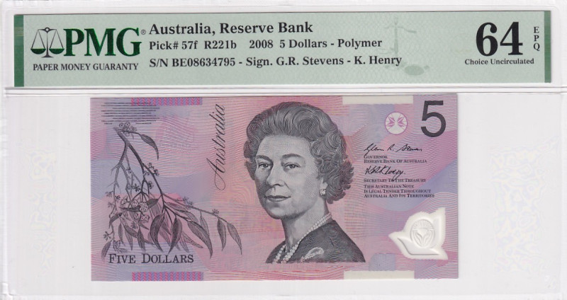 Australia, 5 Dollars, 2008, UNC, p57f

PMG 64 EPQ, Queen Elizabeth II Portrait...