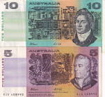 Australia, 5-10 Dollars, 1974/1991, VF, p44g; p45g, (Total 2 banknotes)