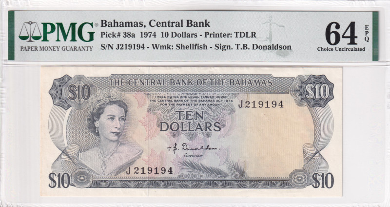 Bahamas, 10 Dollars, 1974, UNC, p38Aa, Very rare

PMG 64 EPQ, Queen Elizabeth ...