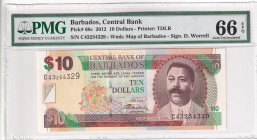 Barbados, 10 Dollars, 2012, UNC, p68c, Central Bank