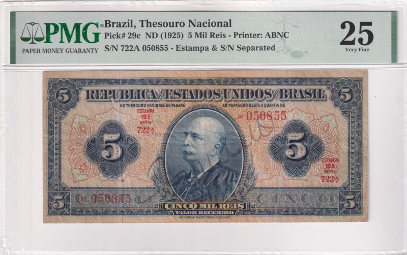 Brazil, 5 Mil Reis, 1925, VF, p259c

PMG 25, Thesouro Nacional, The obverse fe...