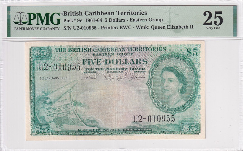 British Caribbean Territories, 5 Dollars, 1961/1964, VF, p9c

PMG 25, Queen El...