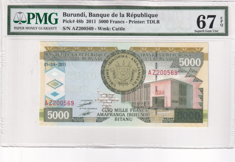 Burundi, 5.000 Francs, 2011, UNC, p48b

PMG 67 EPQ, High condition , Banque de...