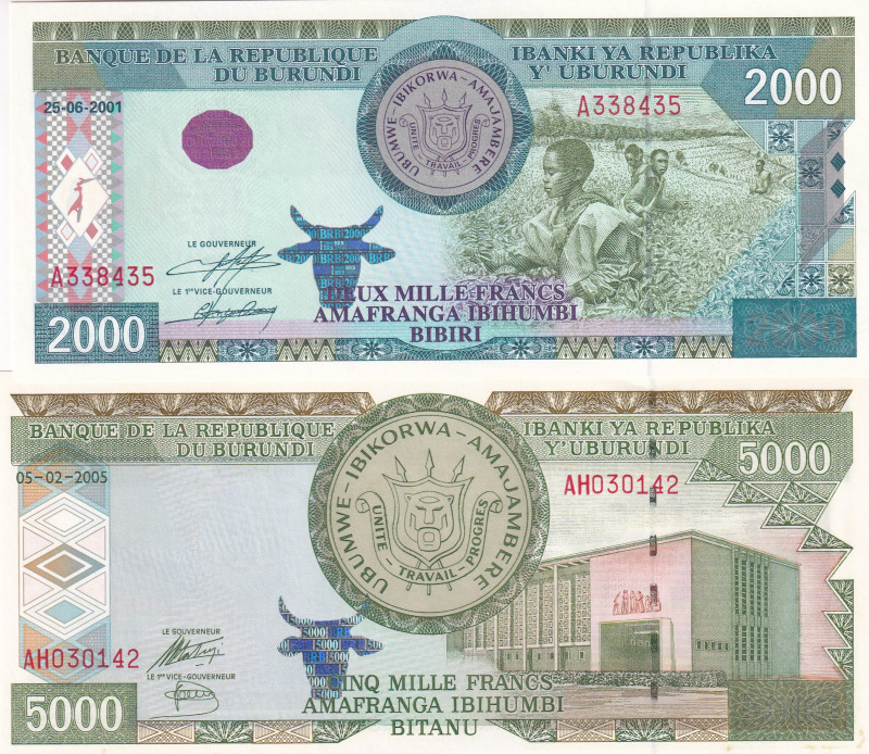 Burundi, 2.000-5.000 Francs, 2005, UNC, p41; p42c, (Total 2 banknotes)

Light ...