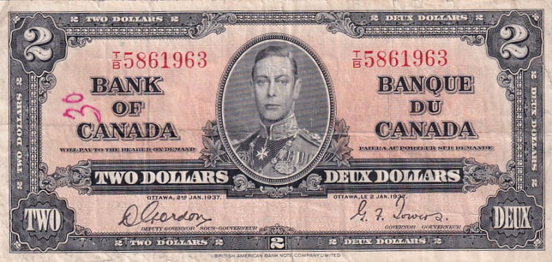 Canada, 2 Dollars, 1937, VF, p59b

King George VI Portrait, Stained

Estimat...