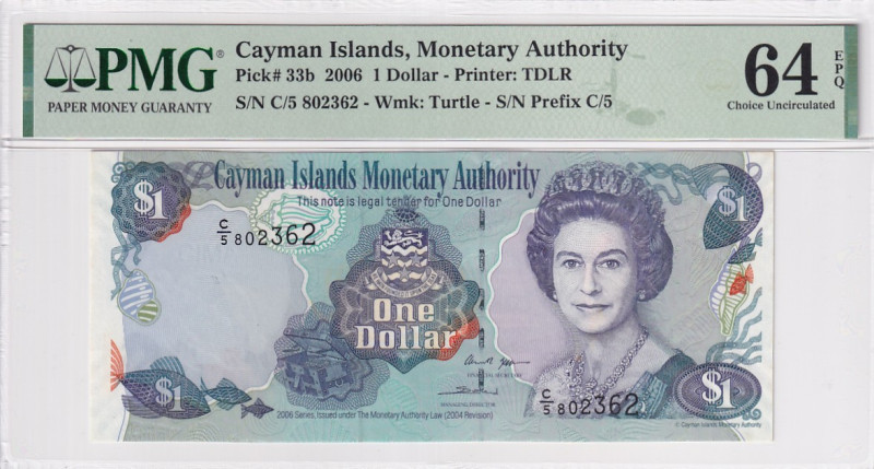 Cayman Islands, 1 Dollar, 2006, UNC, p33b

PMG 64 EPQ, Queen Elizabeth II Port...