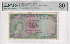Ceylon, 10 Rupees, 1953/1954, VF, p55
