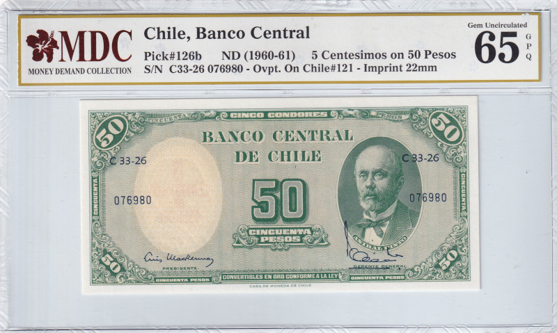 Chile, 5 Centesimos on 50 Pesos, 1960/1961, UNC, p126b

MDC 65 GPQ

Estimate...