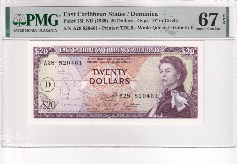 East Caribbean States, 20 Dollars, 1965, UNC, p15i

PMG 67 EPQ, Queen Elizabet...