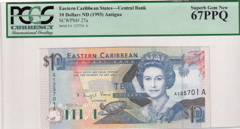 East Caribbean States, 10 Dollars, 1993, UNC, p27a

PCGS 67 PPQ, Queen Elizabe...