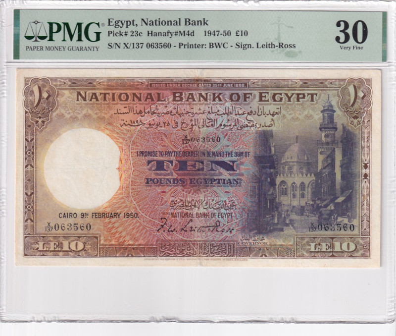 Egypt, 10 Pounds, 1950, VF, p23c

PMG 30, National Bank

Estimate: USD 200-4...