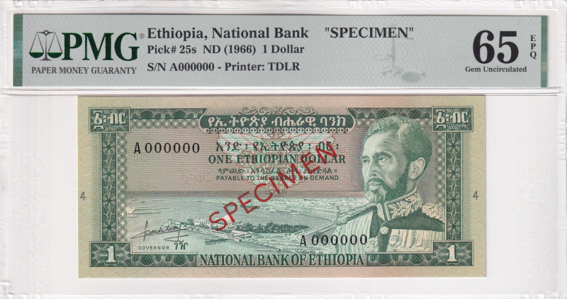 Ethiopia, 1 Dollar, 1966, UNC, p25s, SPECIMEN

PMG 65 EPQ, National Bank

Es...