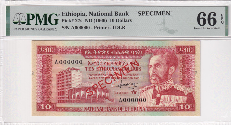 Ethiopia, 10 Dollars, 1966, UNC, p27s, SPECIMEN

PMG 66 EPQ, National Bank

...