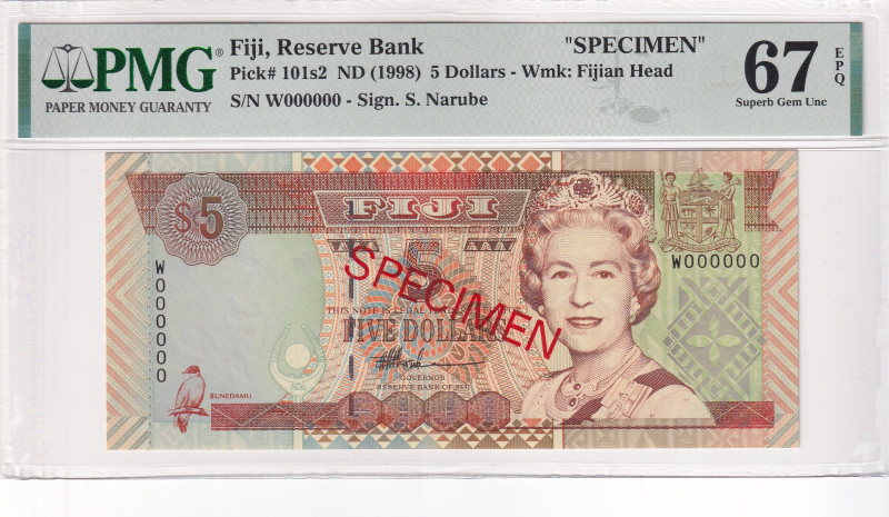 Fiji, 5 Dollars, 1998, UNC, p101s2, SPECIMEN

PMG 67 EPQ, Queen Elizabeth II P...