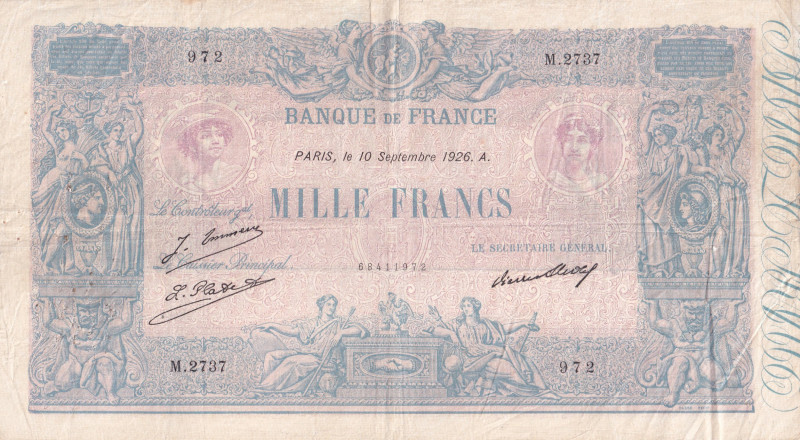 France, 1.000 Francs, 1926, VF, p67j

There are pinholes, stains, slight tears...