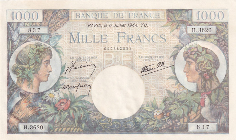 France, 1.000 Francs, 1944, UNC(-), p96c

There is a hole

Estimate: USD 200...