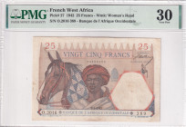 French West Africa, 25 Francs, 1942, VF, p27a