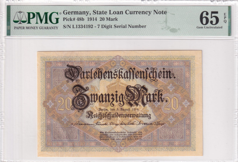 Germany, 20 Mark, 1914, UNC, p48b

PMG 65 EPQ, State Loan Currency

Estimate...