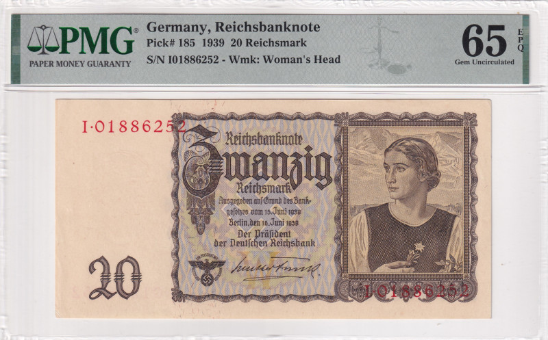 Germany, 20 Reichsmark, 1939, UNC, p185

PMG 65 EPQ

Estimate: USD 75-150