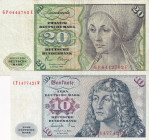 Germany - Federal Republic, 10 Mark and 20 Mark, 1977/1980, VF, p31b / p32c, (Total 2 banknotes)