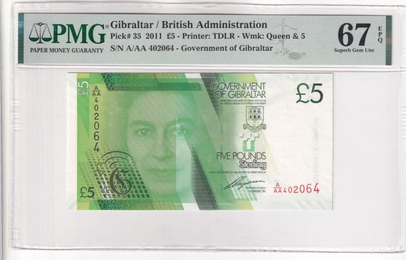 Gibraltar, 5 Pounds, 2011, UNC, p35

PMG 67 EPQ, Queen Elizabeth II Portrait
...